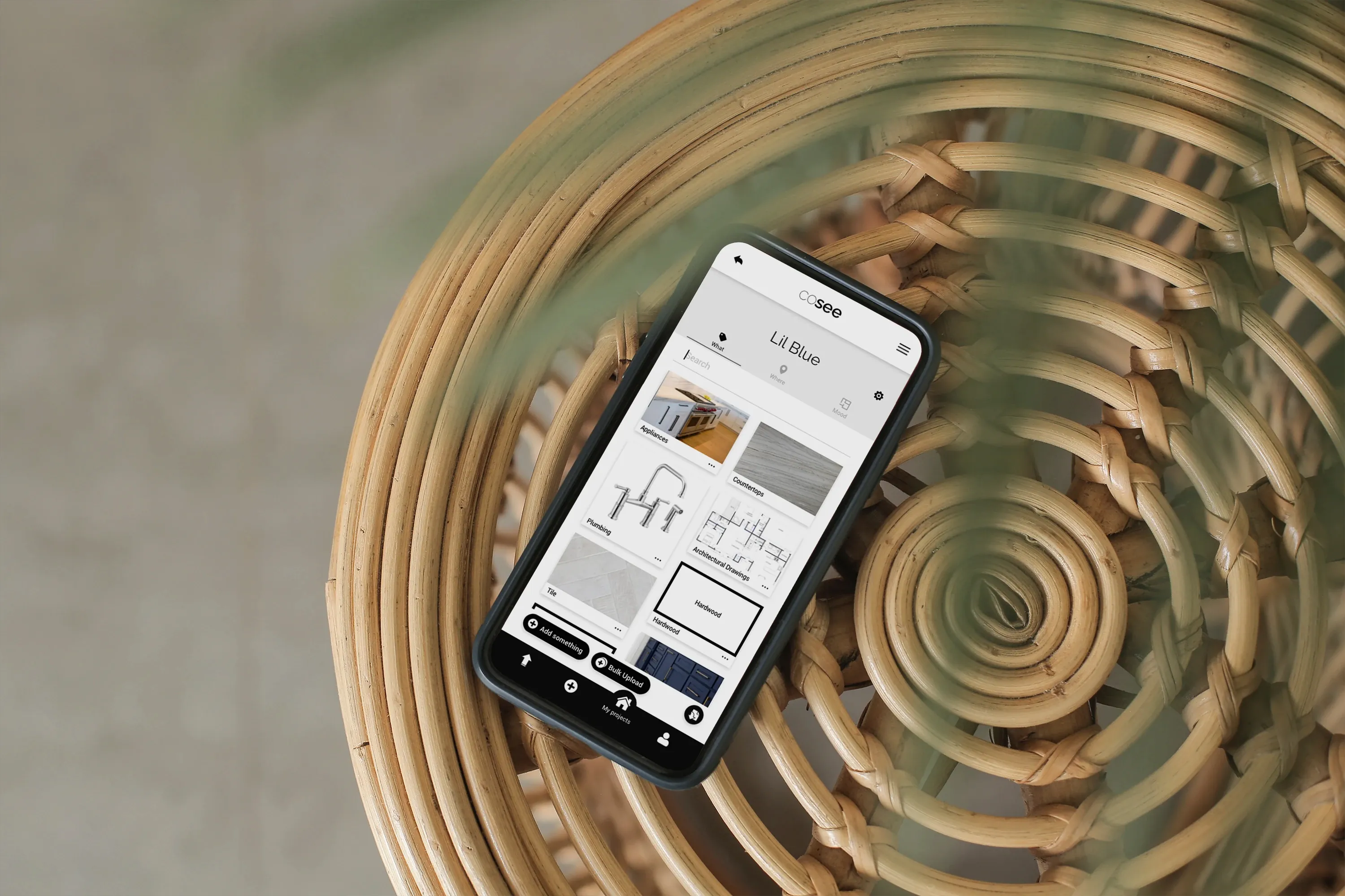 mobile phone showing cosee app functionality